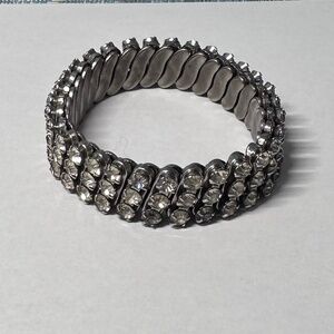 1950's Antique Stretch Faux Silver and Crystal Bracelet Made In Japan